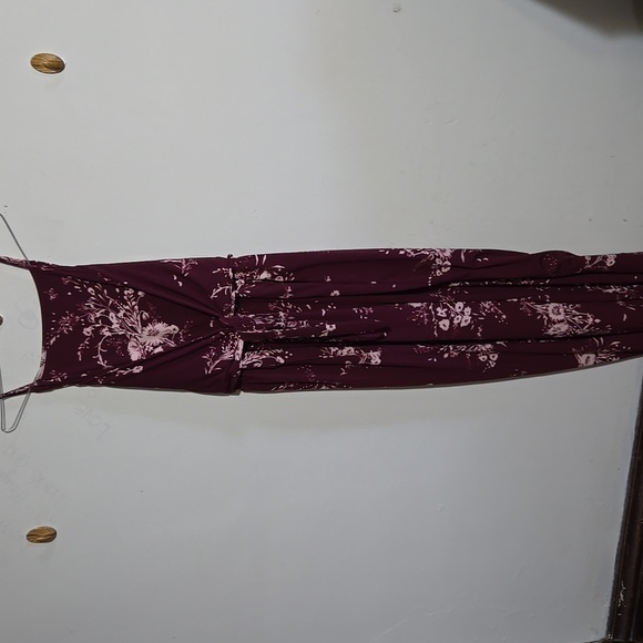 Pants - Stunning Floral Burgundy Jumpsuit Size Lg Adjustable Strap Wide Leg Tie Front